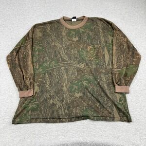 VTG Trebark Camo Long Sleeve Pocket T-Shirt Men XXXL Made in USA Brown Green
